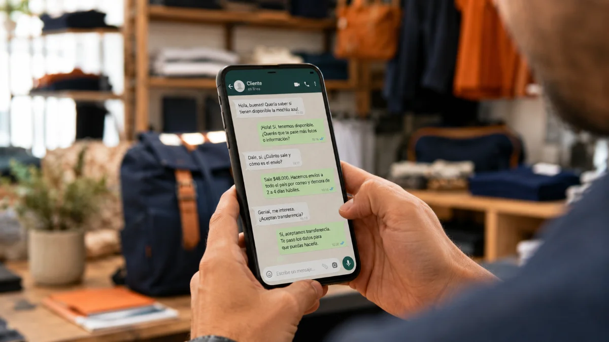 Cliente comprando por WhatsApp con agente de IA de Agentiza en tienda de retail
