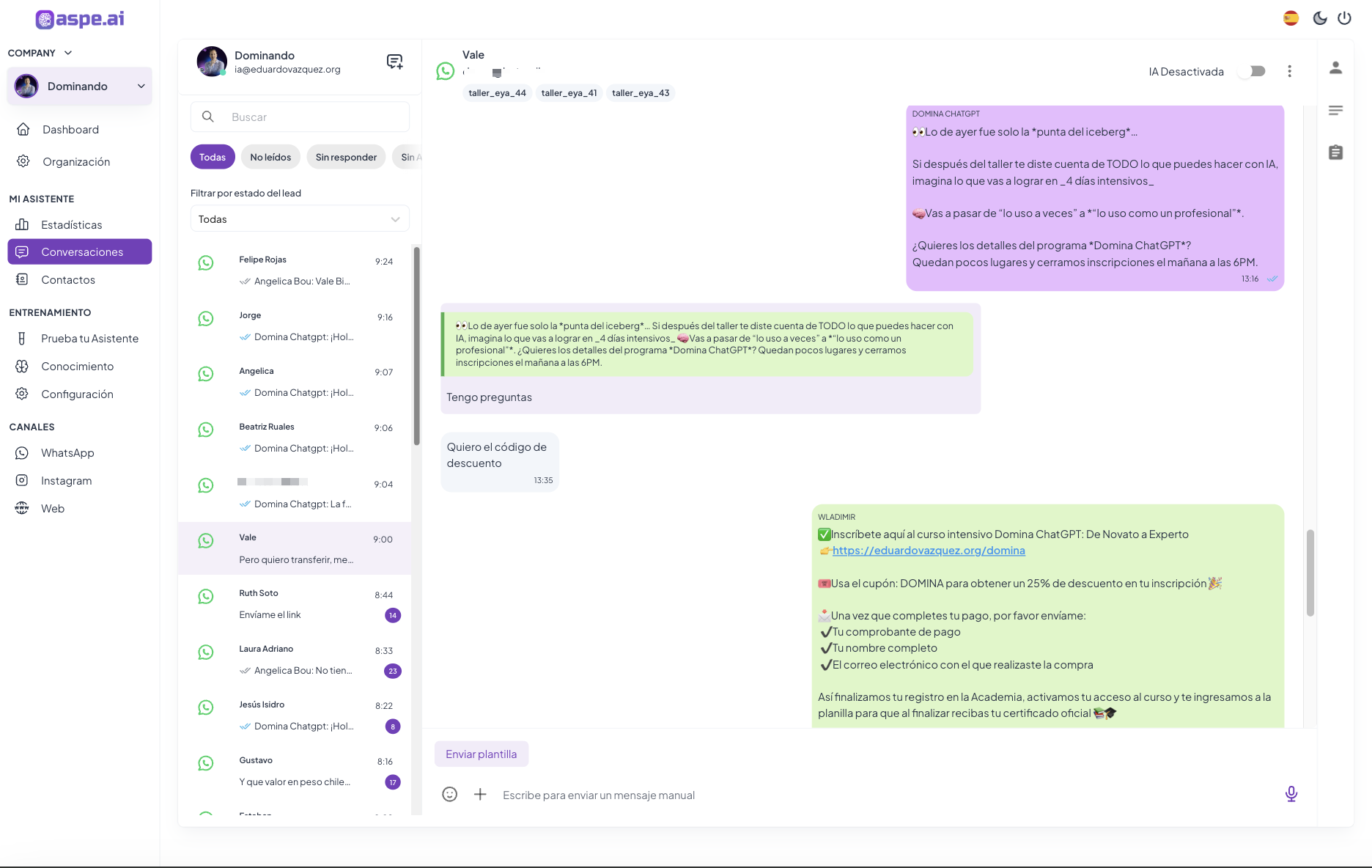Atención y conversión conversacional con IA